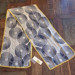 Share NWT Echo Design White Yellow Black Circles 100% Silk 52" Long Wrap Scarf